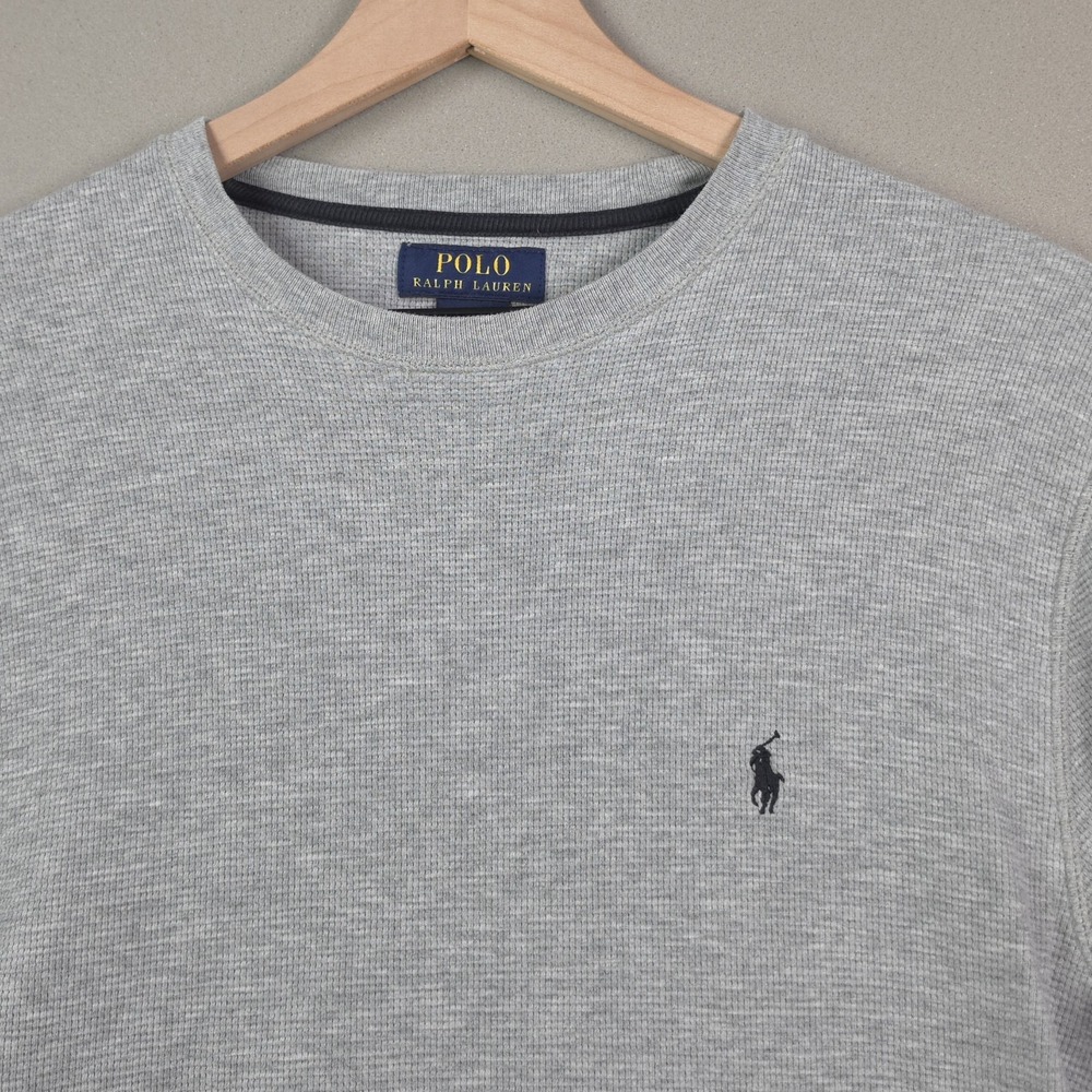 Polo Ralph Lauren Waffle Knit Thermal Shirt Mens M Grey Crewneck Long Sleeve Tee